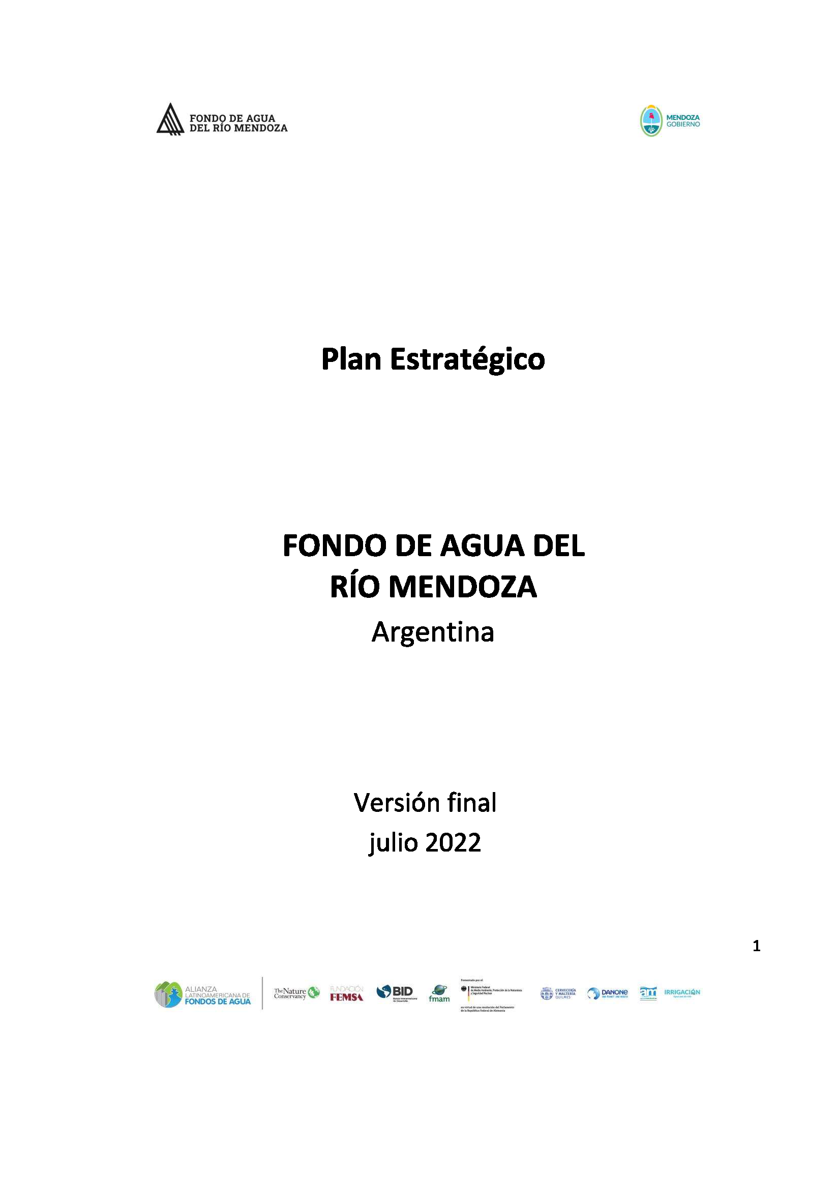 Mendoza Water Fund Strategic Plan 