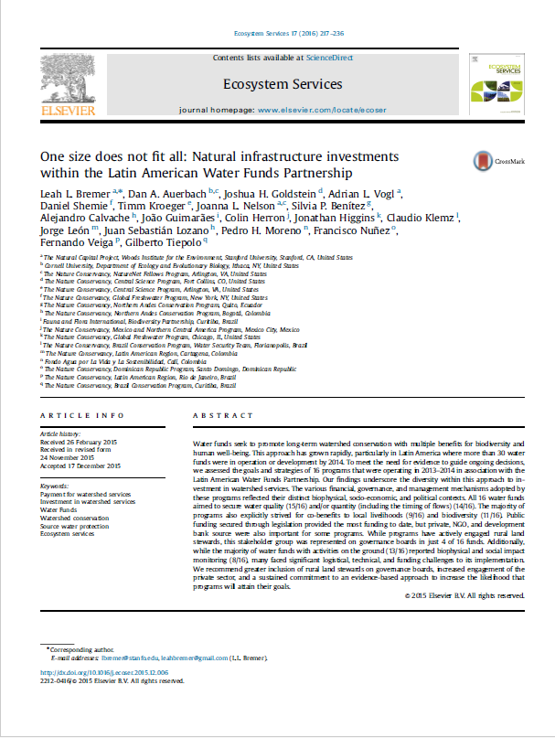 One size does not fit all: Natural infrastructure investments within the Latin American Water Funds Partnership