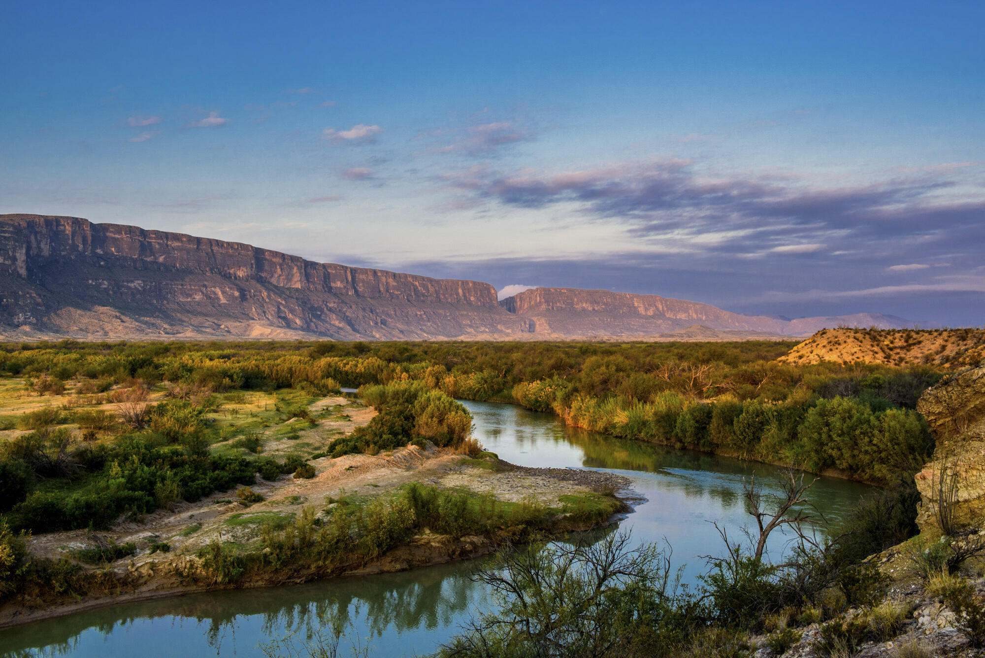 View along the Rio Grande River towards Santa Elena Canyon. Big Bend National Park. November 26, 2016