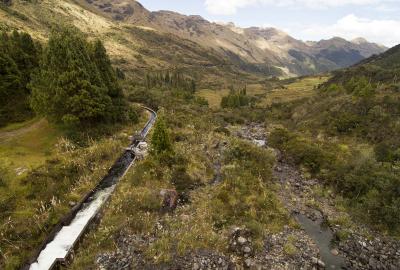 View of Rio Machangara flowing between mountains in Ecuador