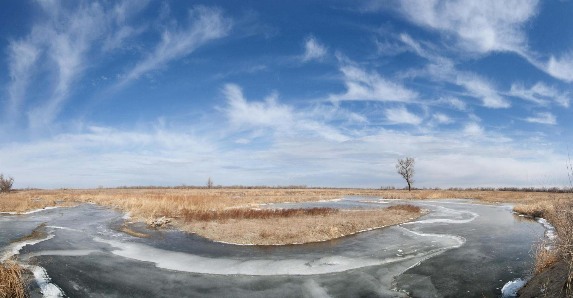 Scenic view of Derr Wetland Restoration, TNC's Platte River Prairies, Nebraska.